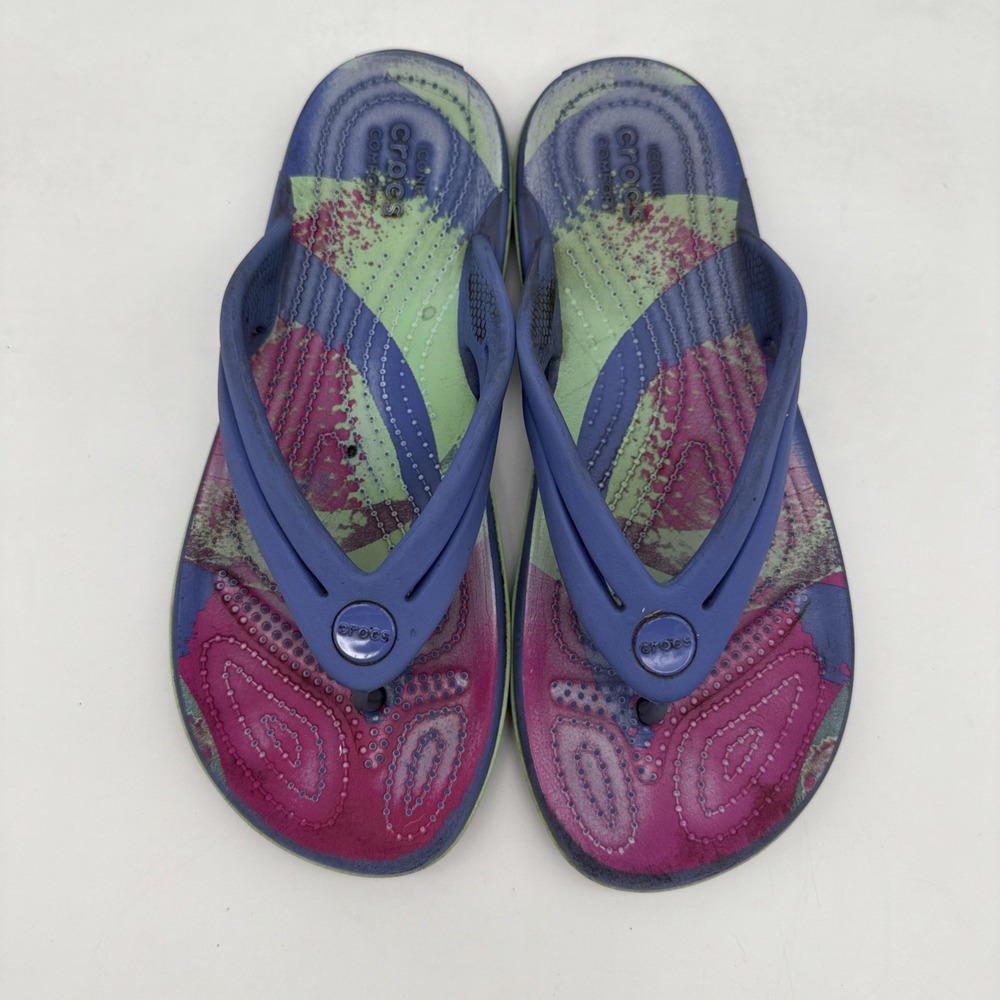 Crocs Women's Size 6 Multi-Color Flip Flop Sandals Purple/Pink/Green Thong